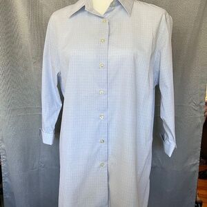 Lands' End Light Blue White Collared Button Up 3/4 Sleeve Shirt - Women's 16